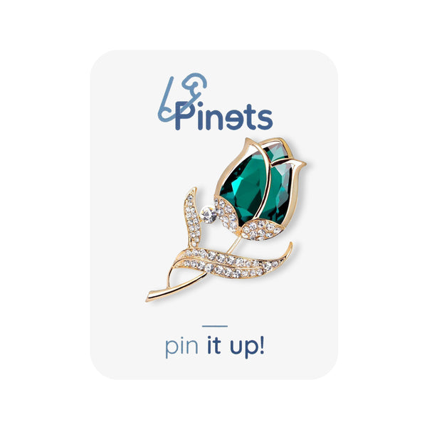 Brooch Green Rose with Zircons