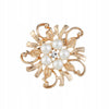 Golden flower with pearls - brooch with cubic zirconia