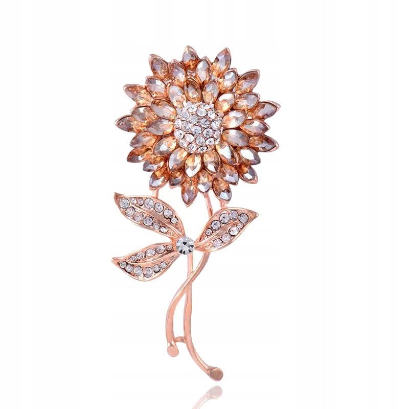 Flower with zircons, 14-carat gold plated brooch