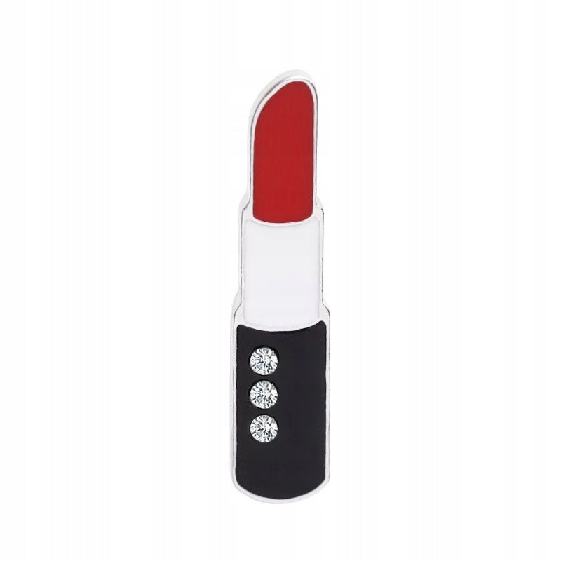 Lipstick Enamel Pin with Zircons