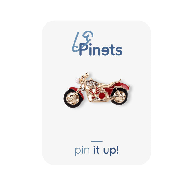 Motorcycle Red Brooch with Zircons
