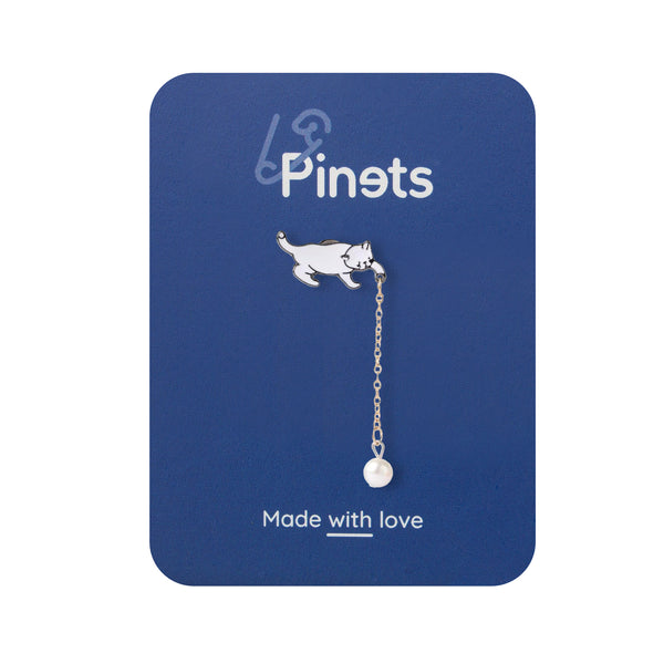 Cat with a pearl on a chain Enamel Pin