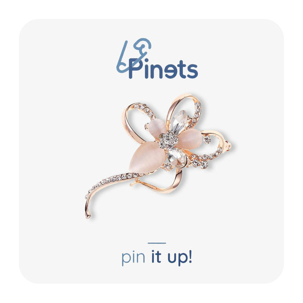 Golden Flower Stylish Brooch with Zircons