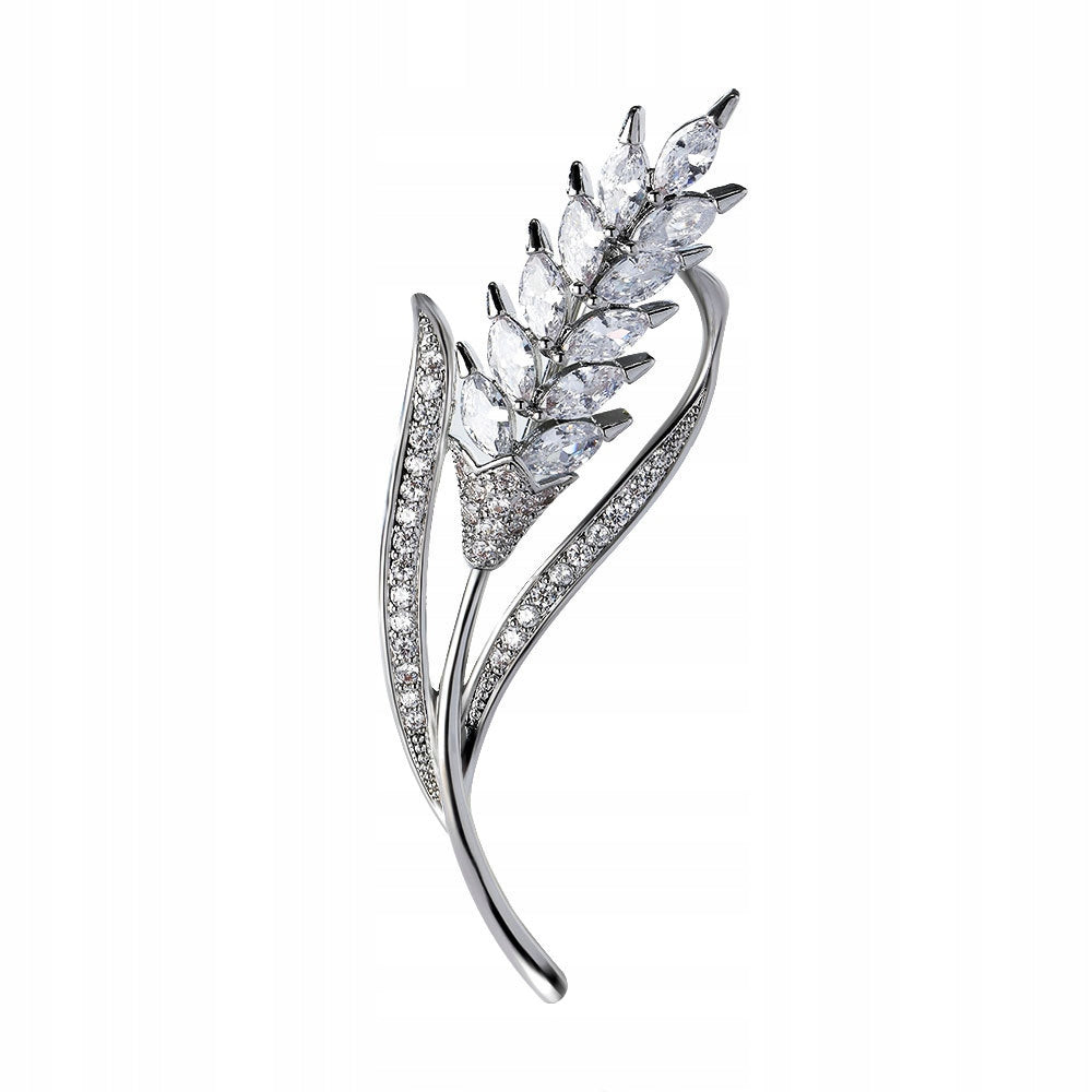 Ear of wheat - 14K white gold-plated brooch