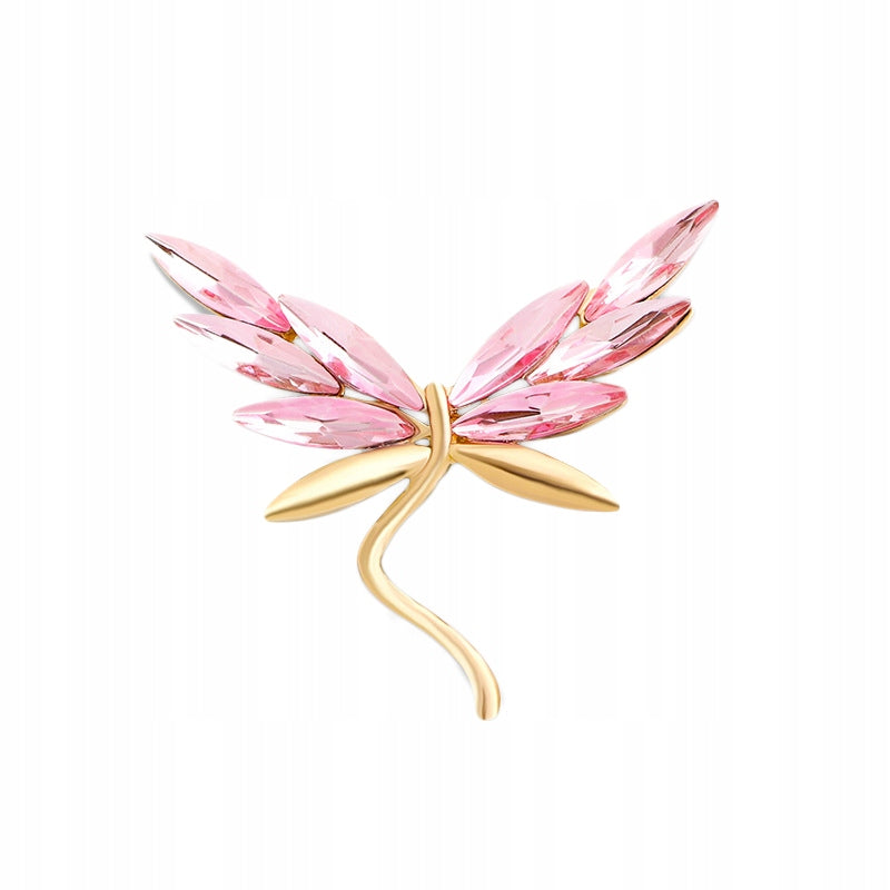 Golden dragonfly with pink wings - brooch