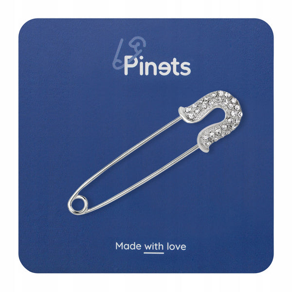 Classic safety pin - silver brooch with cubic zirconia