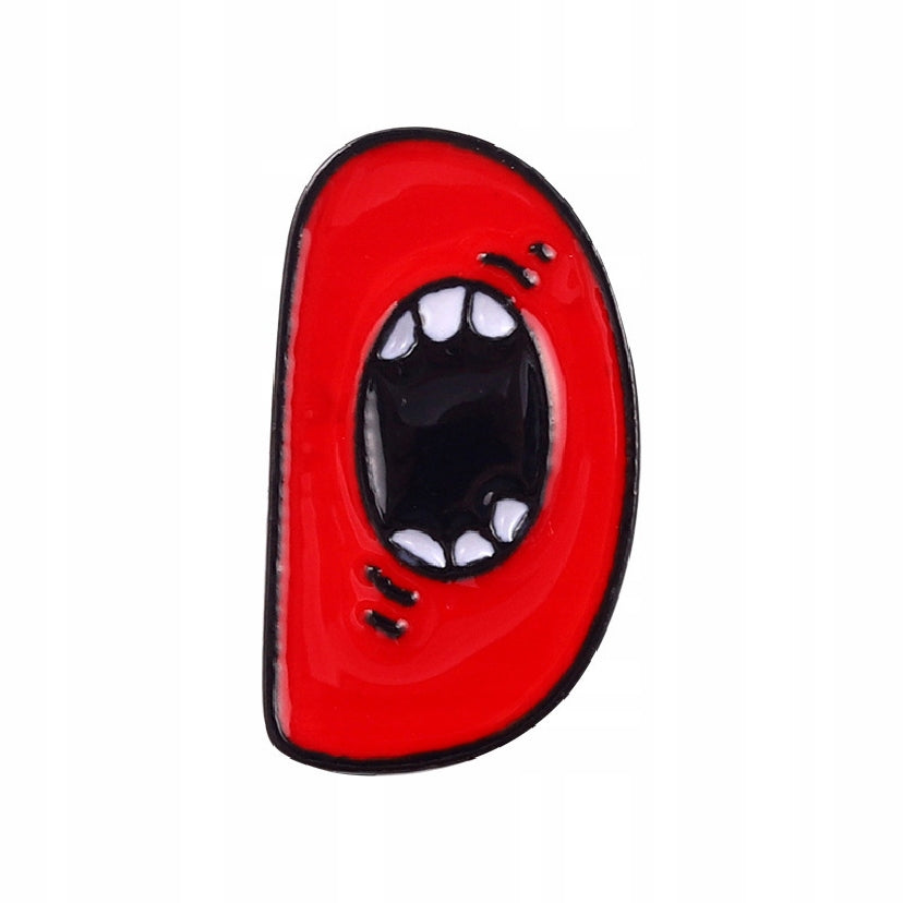 Letter D - red enamel pin with an open mouth