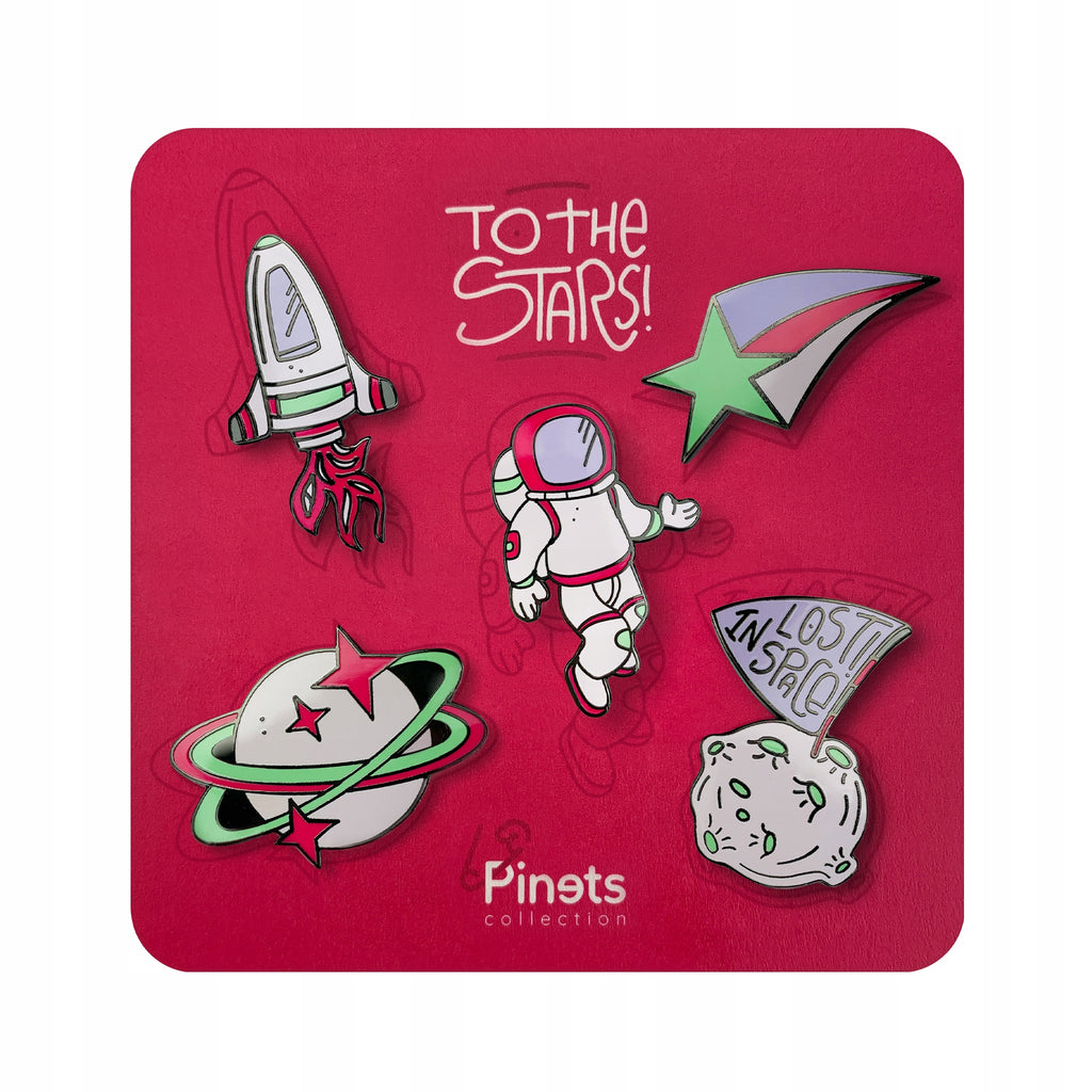 Set of 5 pieces of collector’s pins with a space theme "To the Stars!"