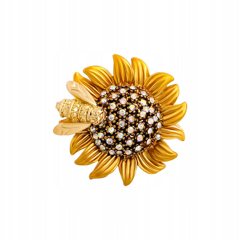 Sunflower with a bee - brooch with a pendant function