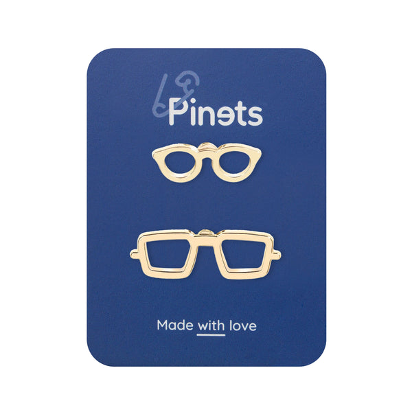 Glasses Set of 2 Golden Enamel Pins