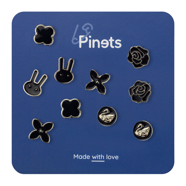 SET of 10 Enamel Pins - Bunnies, Flowers, Swans