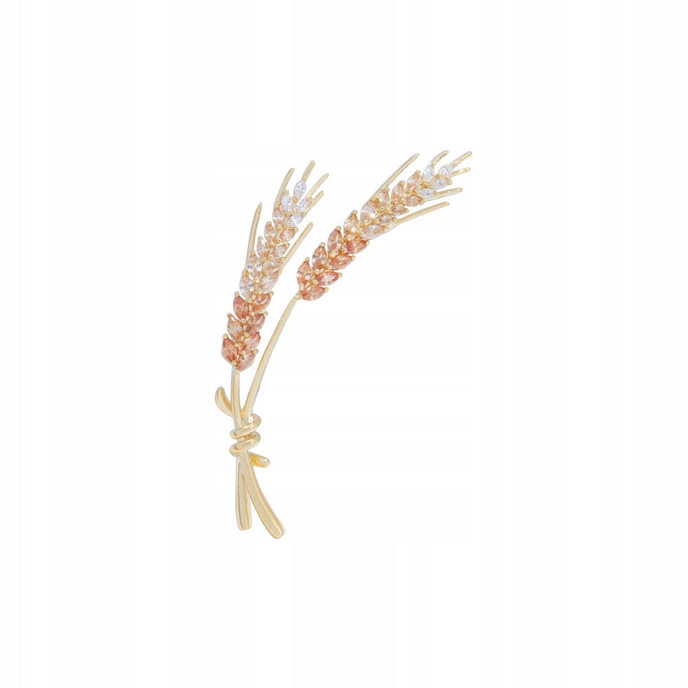 Cereal ears - 14K gold-plated brooch with cubic zirconia
