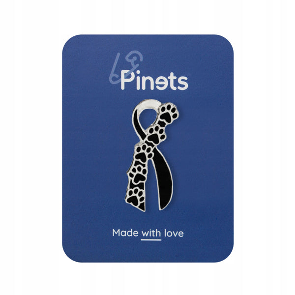 Ribbon with silver cat paw prints - mourning pin
