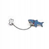 White teddy bear with a shark on a chain enamel pin