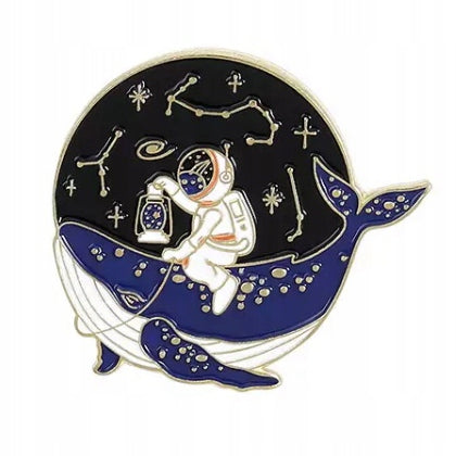 Astronaut and whale in the space enamel pin