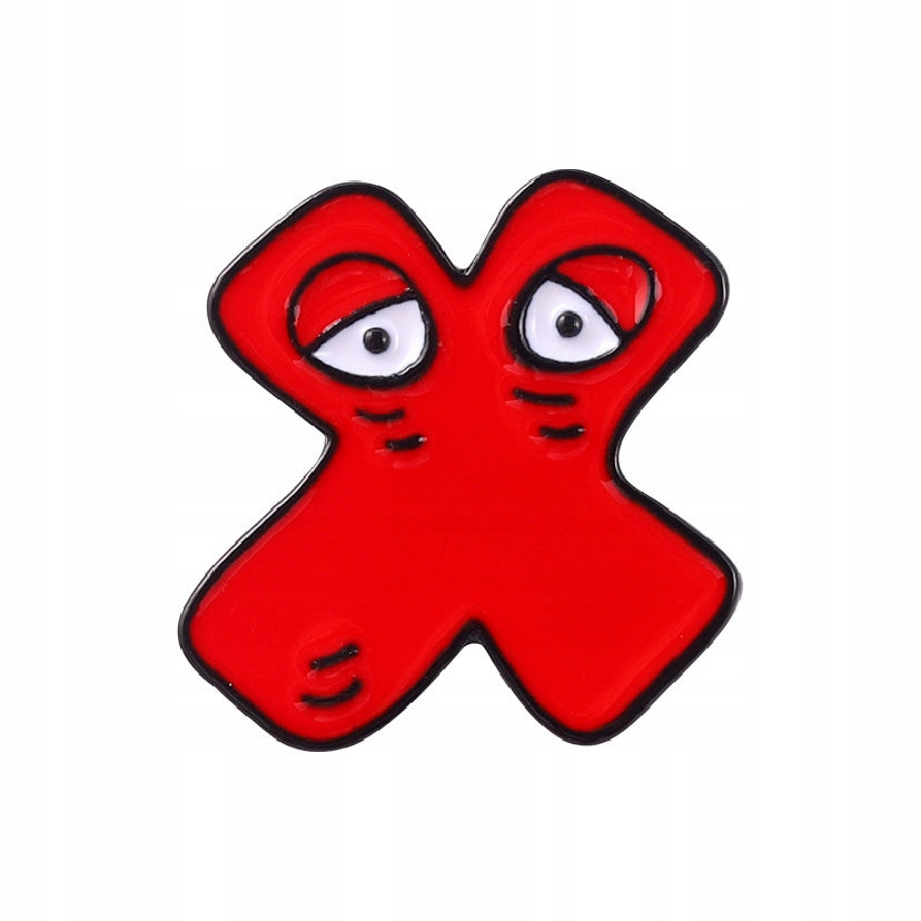 Letter X with eyes - red enamel pin