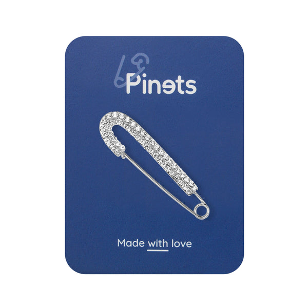 Safety pin decorated with cubic zirconia - silver brooch