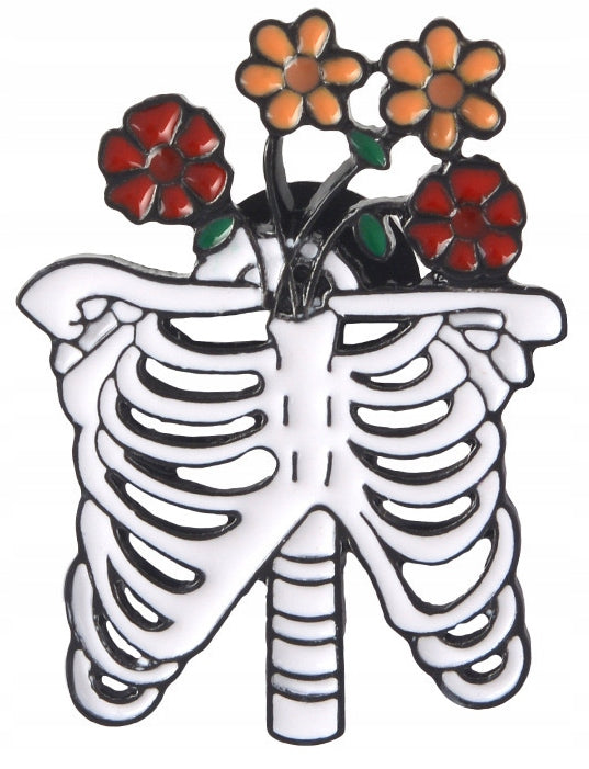 Skeleton With Flowers Enamel Pin