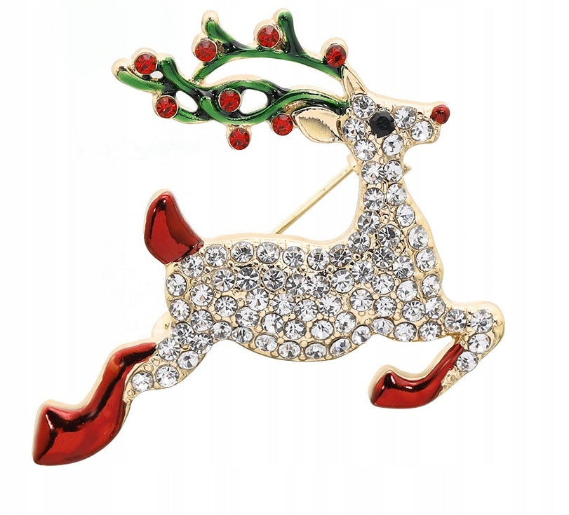 Christmas Reindeer Brooch with Zircons