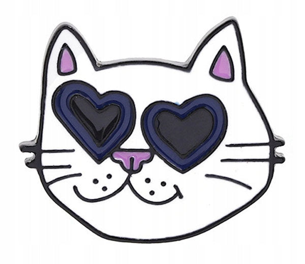 Cat Head with Hearts Enamel Pin