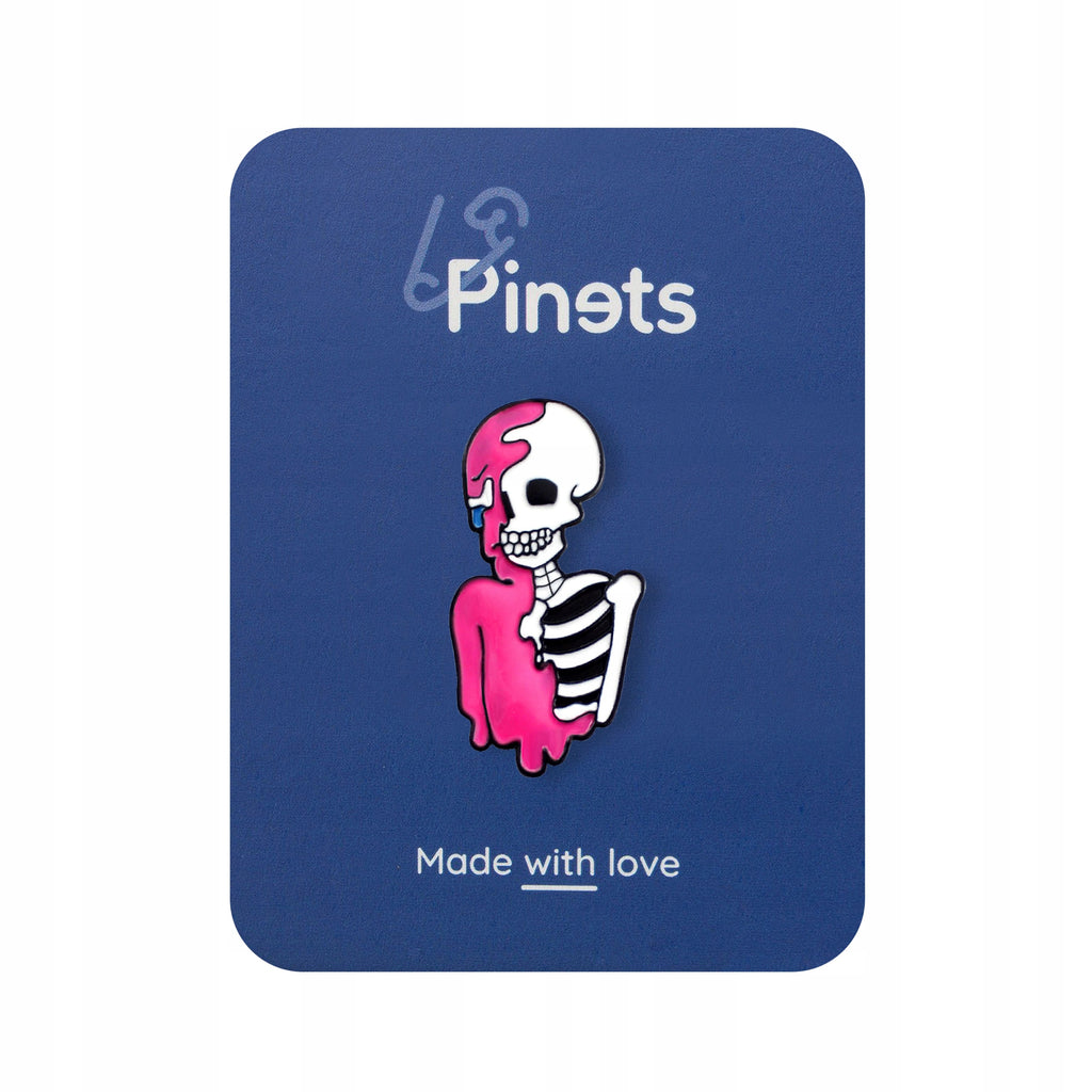 Skeleton pink enamel pin