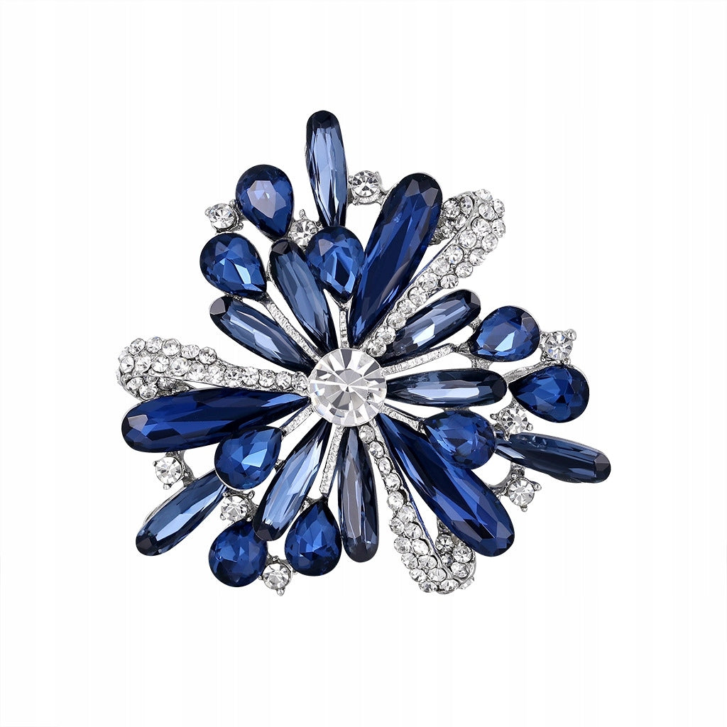 Blue flower - brooch with cubic zirconia