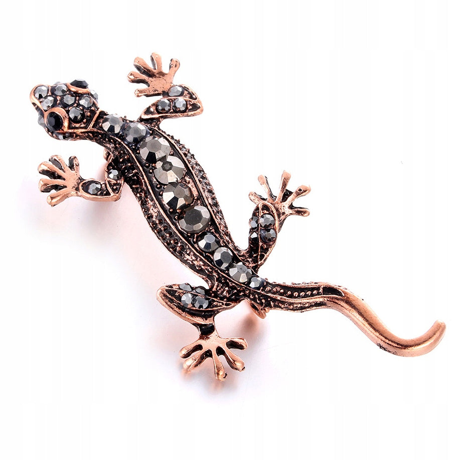 Black Gecko Brooch with Zircons