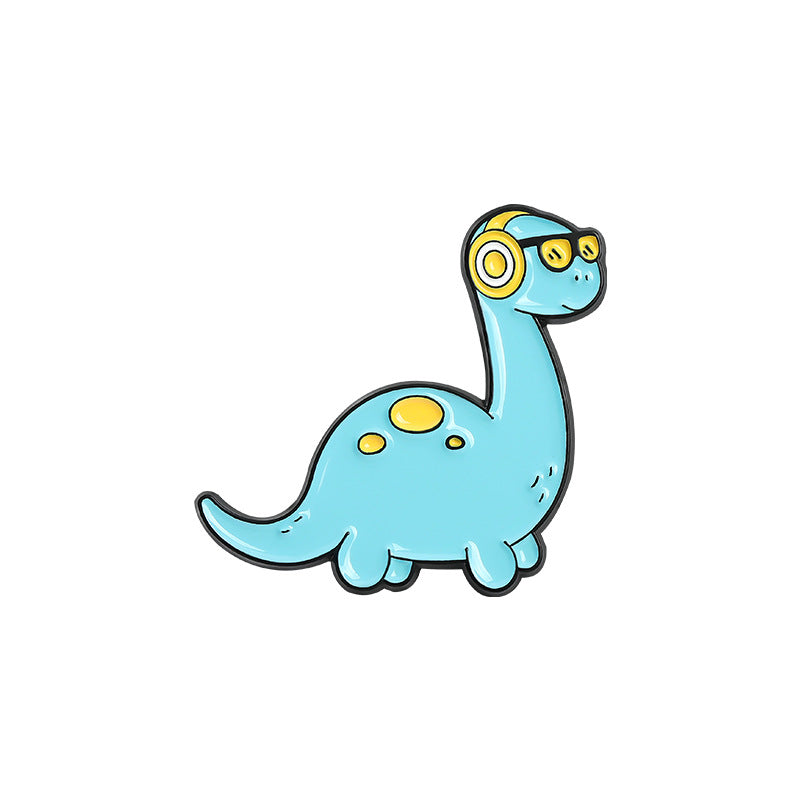 Dinosaur with headphones enamel pin