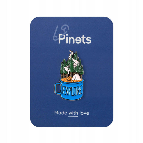 Explore mug with a forest view enamel pin