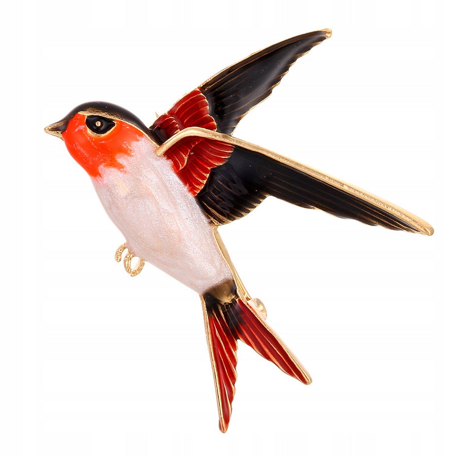 Colorful Bird with Black and Red Wings Brooch