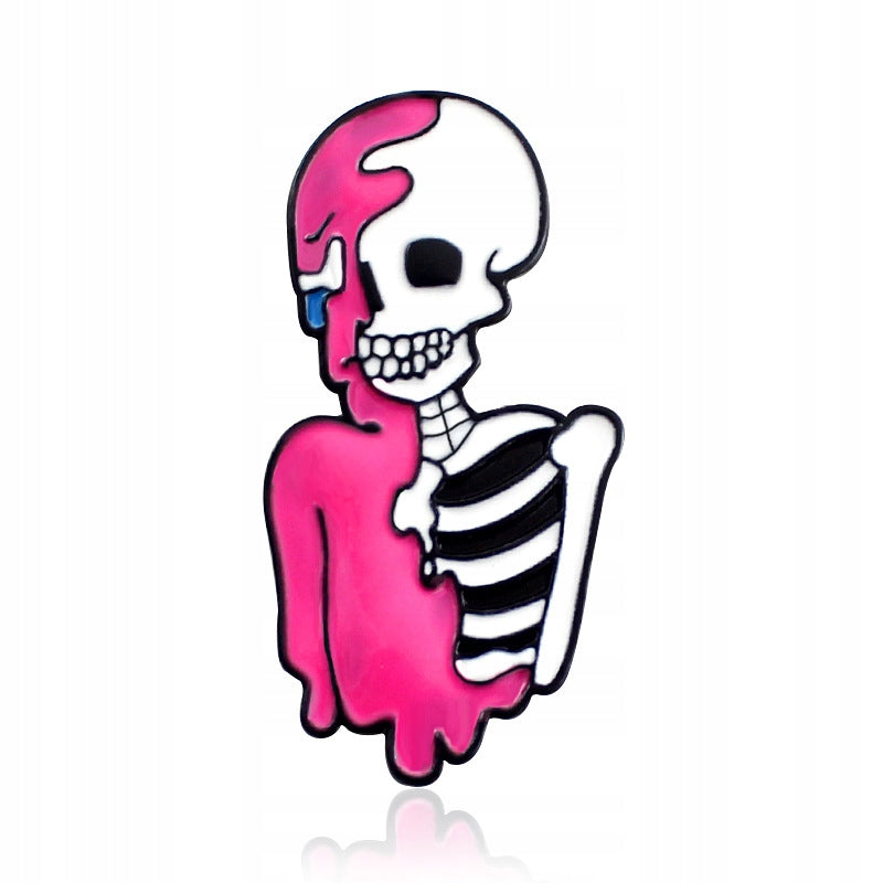 Skeleton pink enamel pin