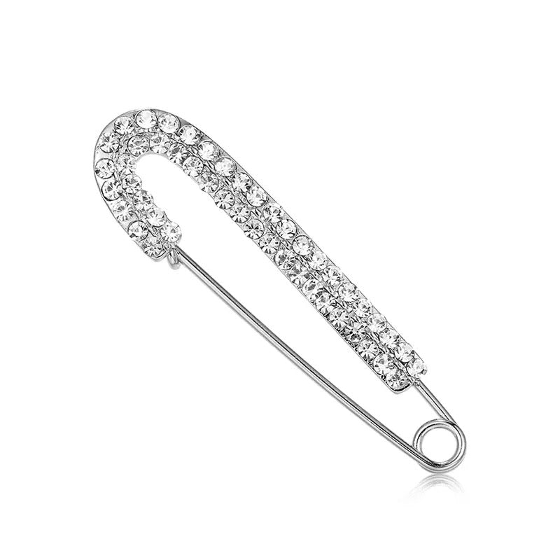 Safety pin decorated with cubic zirconia - silver brooch