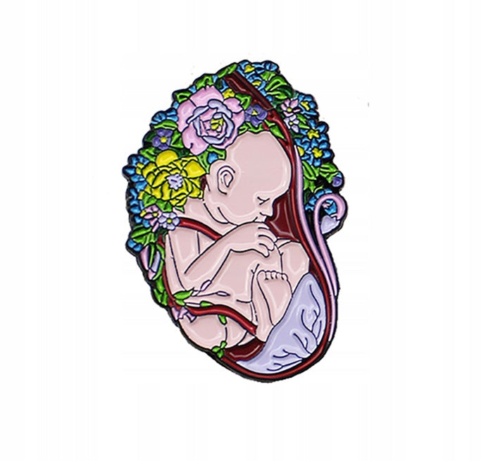 Baby fetus with flowers enamel pin