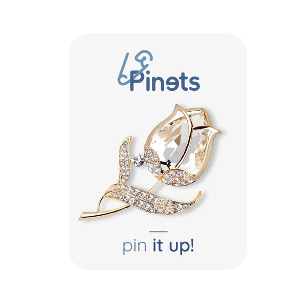 Golden Rose Brooch with Zircons